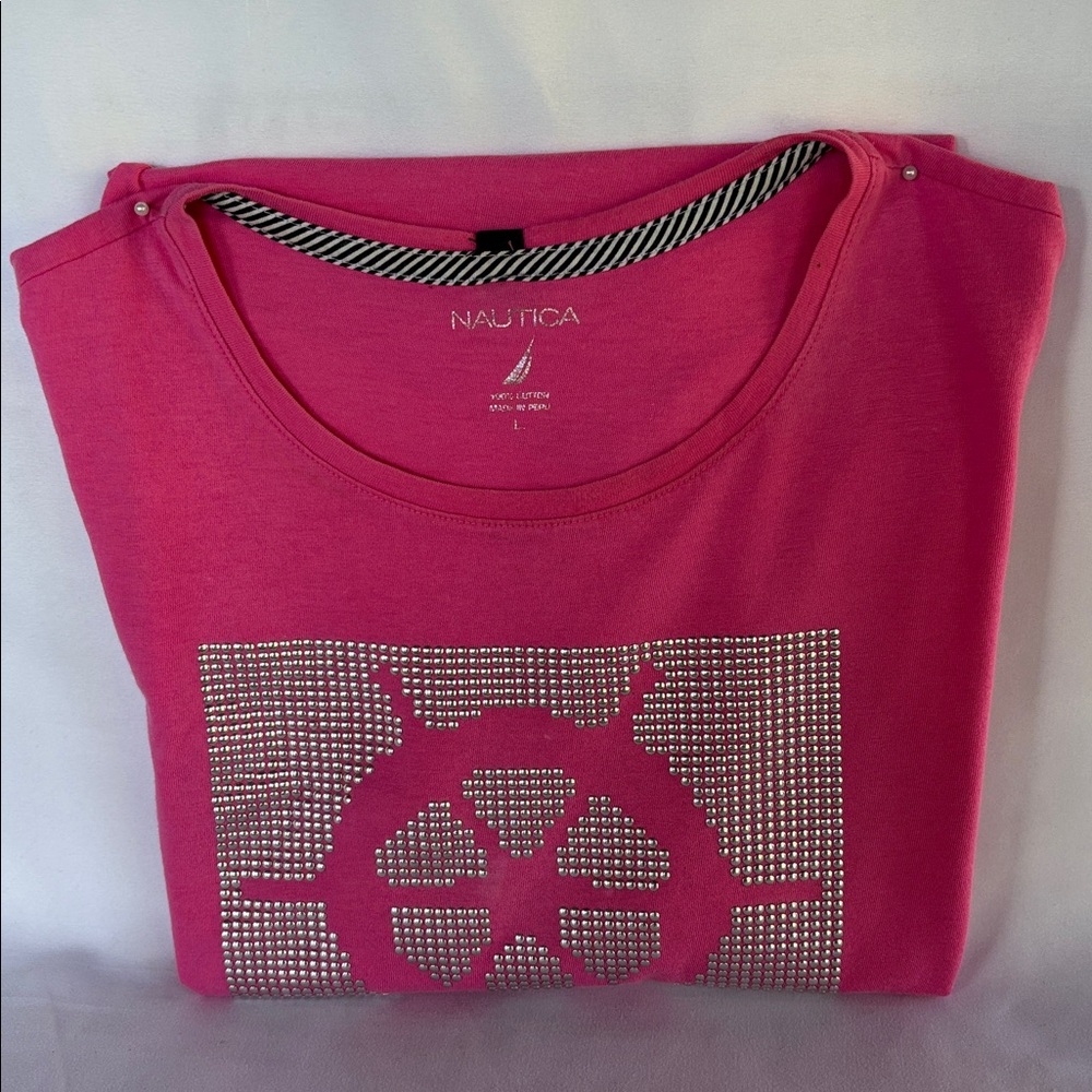 PRE-LOVED NAUTICA WOMEN’s PINK SHORT SLEEVE TEE- SIZE LARGE - Picture 9 of 12